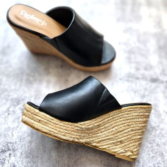 BLACK ESPADRILLES WEDGES - Picture 1 of 8